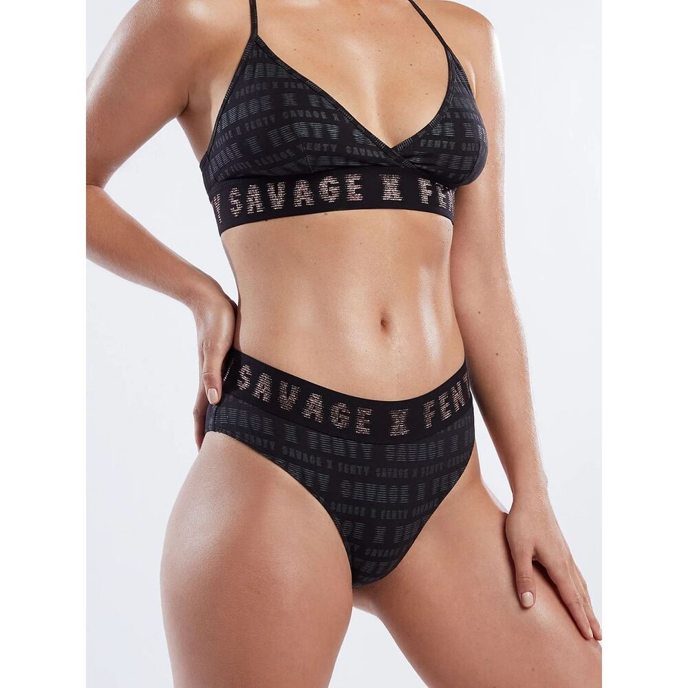 Savage x Fenty Black print Bra Underwear Set Women's Size 2X